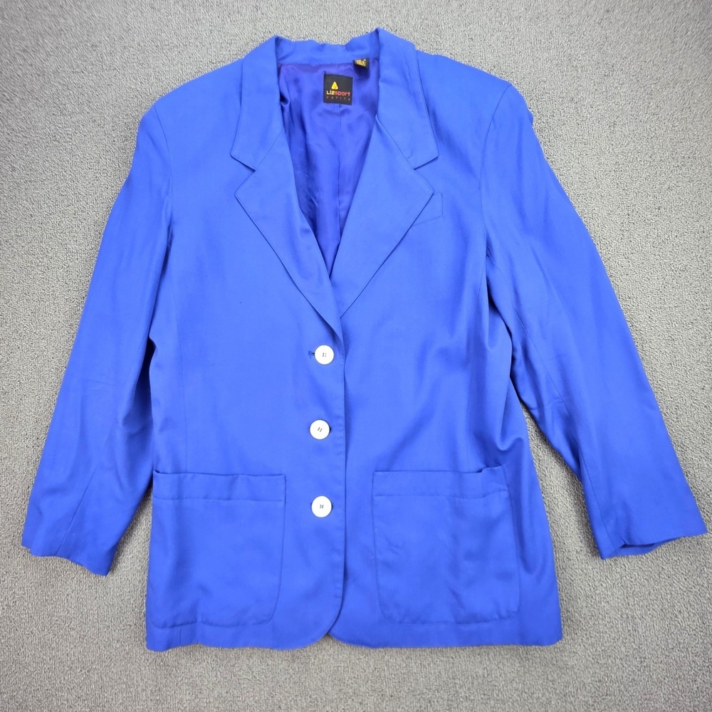 Lizsport Petite Blazer Women Blue Vintage 80s 90s 3 Button Rayon Professional 8P